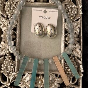 Vintage Translucent Light Green Jade? Spike Choker Necklace & Chico’s Earrings